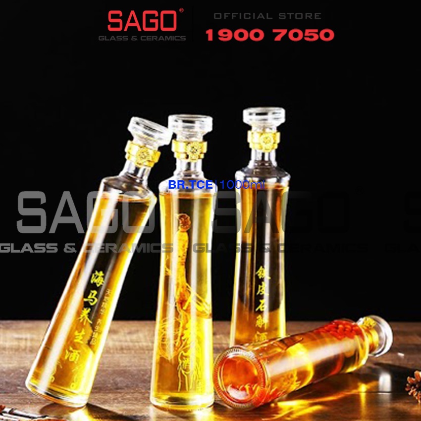 Bình Thủy Tinh Tròn Eo Cao Nắp Thủy tinh 500ml , 1000ml | Tùy chọn Dung Tích