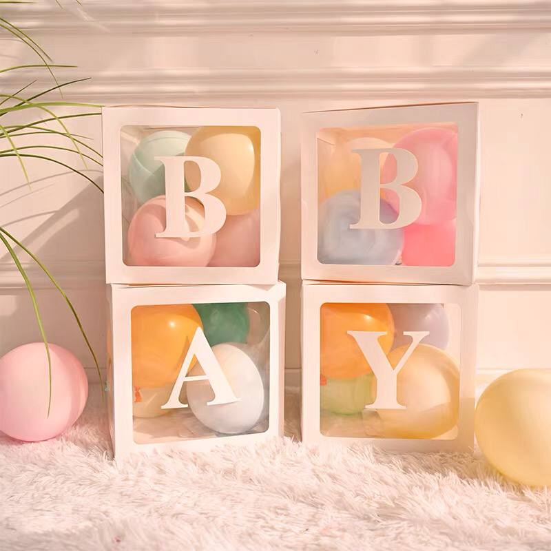 Hộp đựng bóng trang trí sinh nhật, set 4 hộp baby box phụ kiện trang trí tiệc sinh nhật
