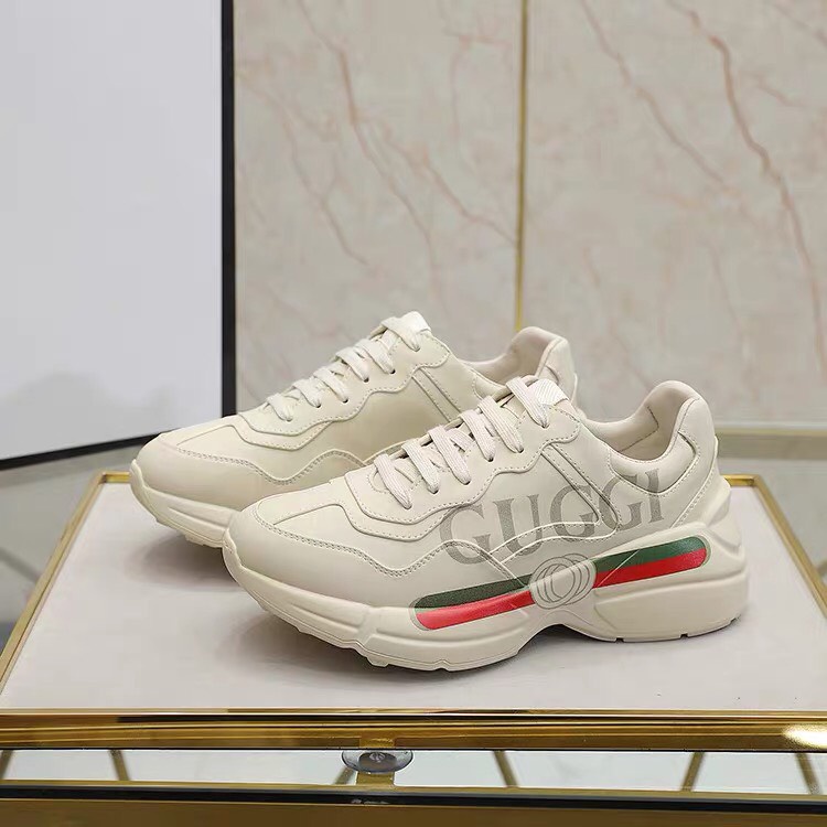 Giày Thể Thao Nữ Độn Đế Giày Gucic Sneaker Tăng Chiều Cao Màu Kem Chất Liệu Da PU Bền Đẹp