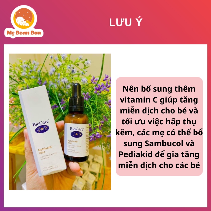 Kẽm nước BioCare Nutrisorb ZinC Anh 30ml phù hợp cho bé biếng ăn tăng đề kháng giảm ốm vặt cho trẻ từ 1 tháng tuổi