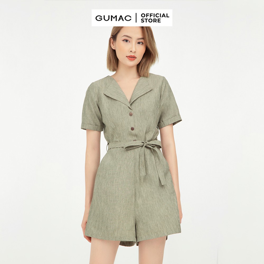 Jumpsuit nữ phối nút GUMAC, thiết kế màu xanh hot trend DB566