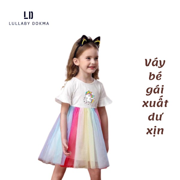 Váy bé gái, váy xuất dư pony trắng bé gái chất cotton hàng xuất dư xịn