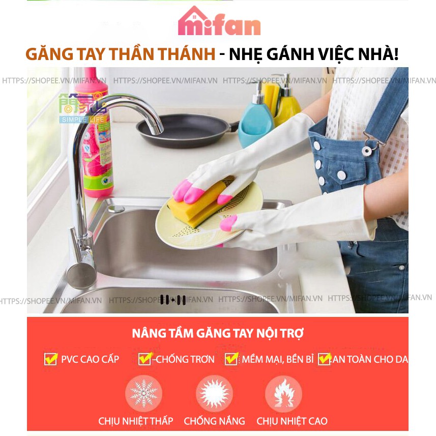 Găng Tay Rửa Chén Bát PVC Cao Cấp - Bao Tay Rửa Bát Siêu Dai Siêu Bền Đẹp MIFAN