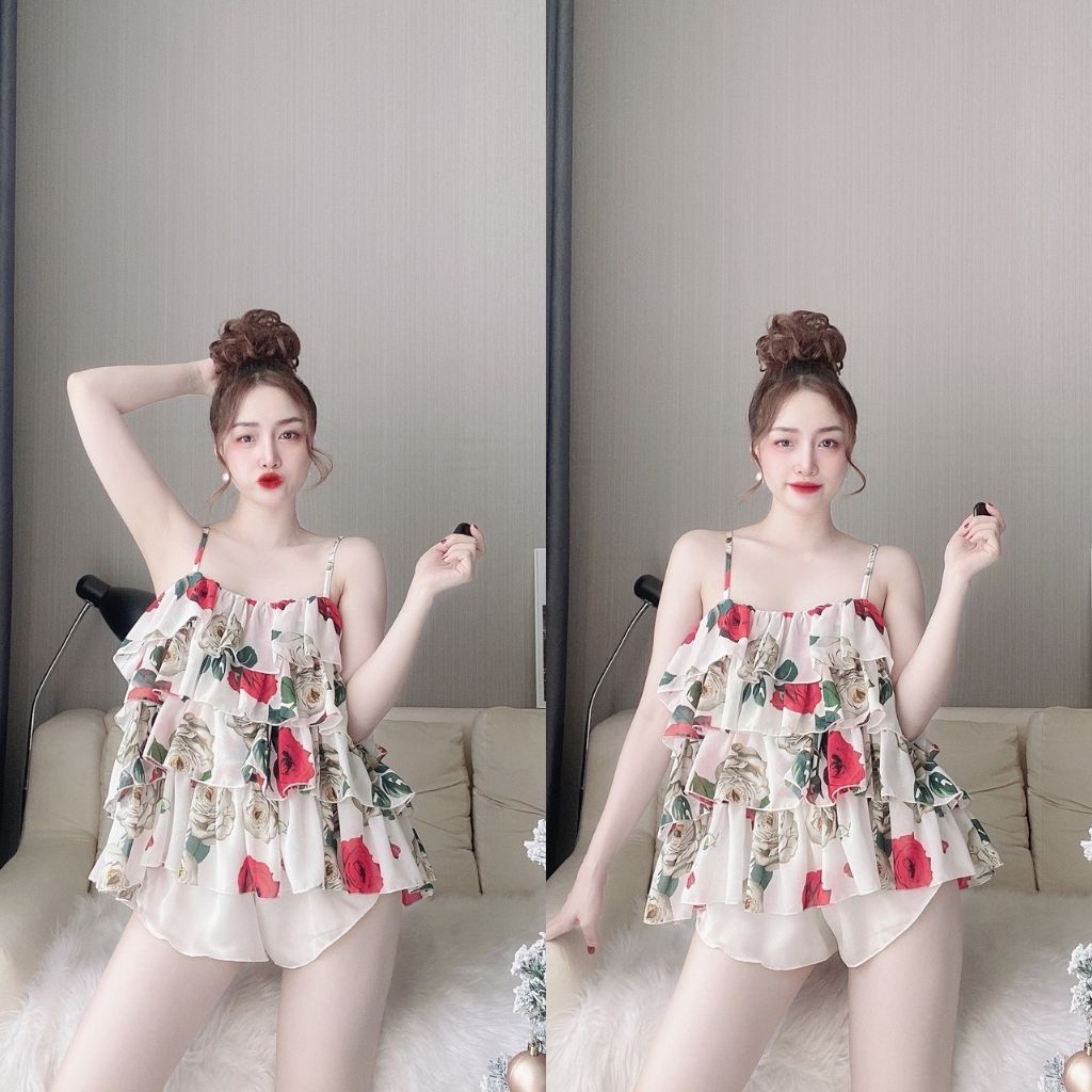 Đồ ngủ sexy BIGSIZE ❣️FREE SHIP❣️ Đồ ngủ nữ lụa Chiffon phối Satin cao cấp mềm mại xinh xắn &lt; 72kg