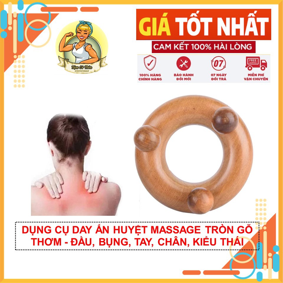 Dụng Cụ Day Ấn Huyệt Massage Tròn Bằng Gỗ Thơm - Đầu, Bụng, Tay, Chân Kiểu Thái