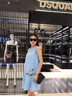 Đầm A xanh thêu