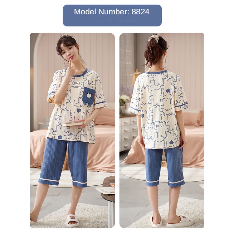 6XL extra large size pajamas women's short sleeve cropped pants pure cotton thin suit