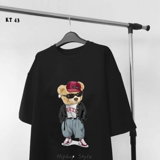 Áo thun tay lỡ unisex nam nữ in hình Gấu hiphop style áo phông dáng suông thụng form rộng basic thấm hút mồ hôi AC11