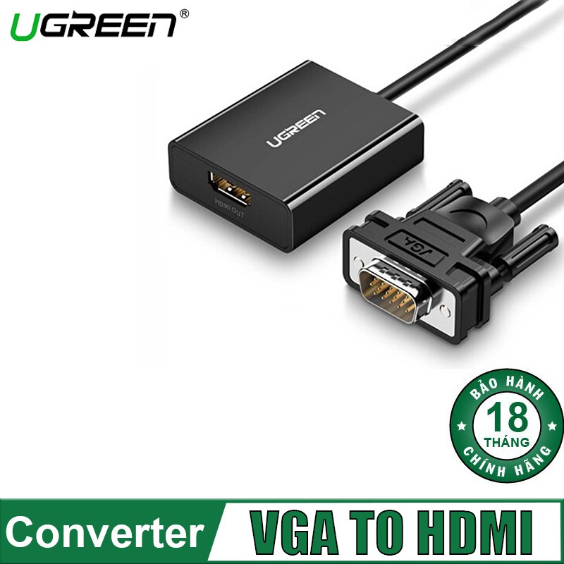 [Mã ELHACE giảm 4% đơn 300K] Cáp Chuyển VGA sang HDMI + Audio 3.5mm Chính Hãng Ugreen 60814 (dài 30cm) CM269