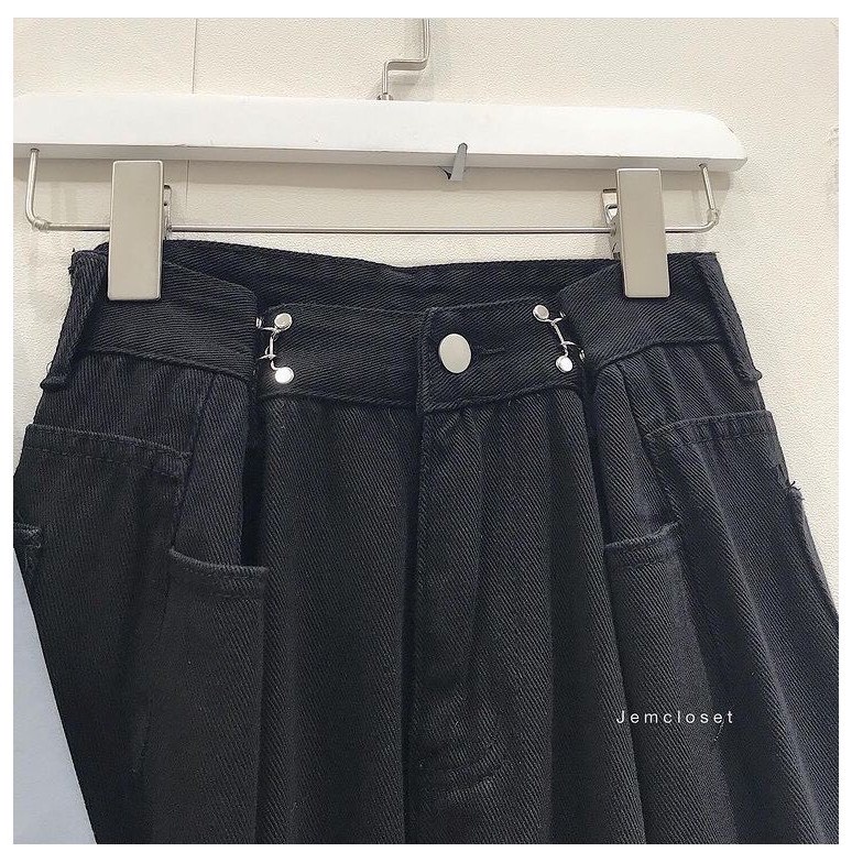 Quần Culottes Jean bò cạp cao năng động Thụng Móc Cài