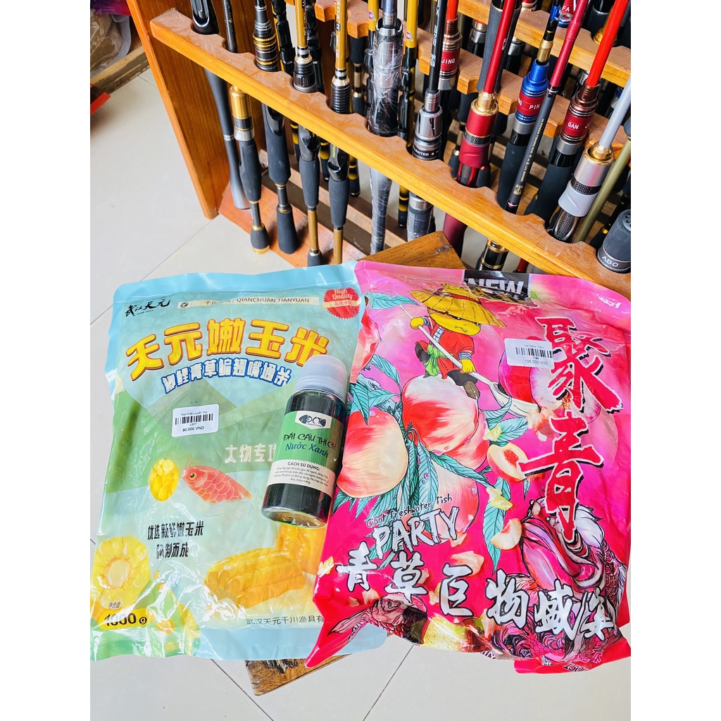 Combo mồi câu trắm trắng gồm 3 món đài câu thích - dahe vị đào - nước xanh - ngô thiên xuyên