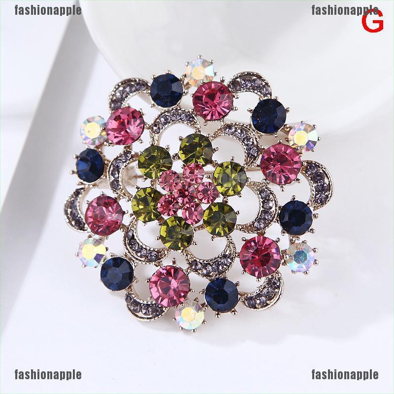 Ghim Cài Áo Hình Vòng Hoa Đính Đá Nhiều Màu Thời Trang