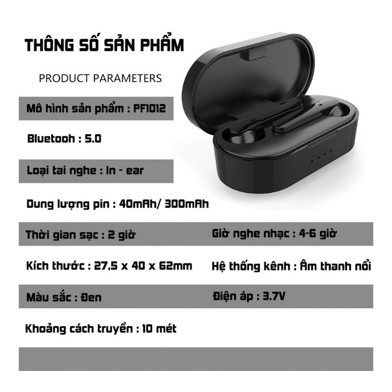 Tai nghe nhét tai bluetooth True Wireless cảm ứng vân tay thông minh PKCB PF1012 - Hàng