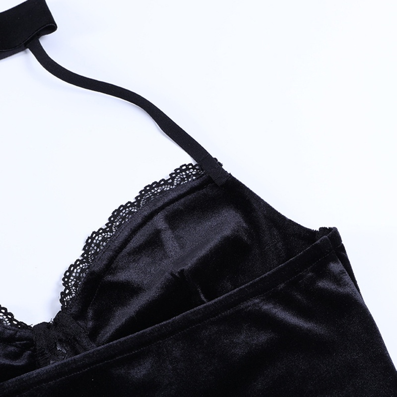 Áo Hai Dây Vải Nhung Cổ Chữ V Phối Ren Phong Cách Quyến Rũ