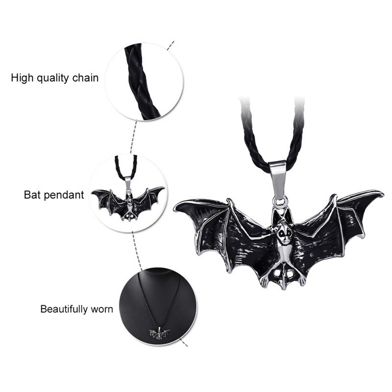Dây chuyền mặt hình dơi đen phong cách Hip Hop thời trang độc đáo