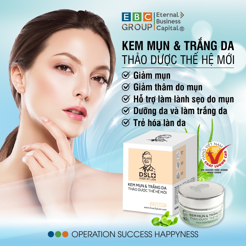 Kem mụn & trắng da thảo dược thế hệ mới (12g), giảm mụn, giảm thâm, nhanh lành sẹo, dưỡng da