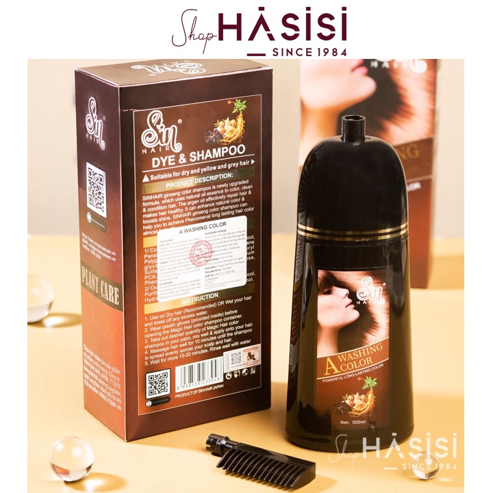 Gội Nhuộm SIN HAIR - A Washing Color Powerful Long-Lasting Color 500ml(Màu Nâu)