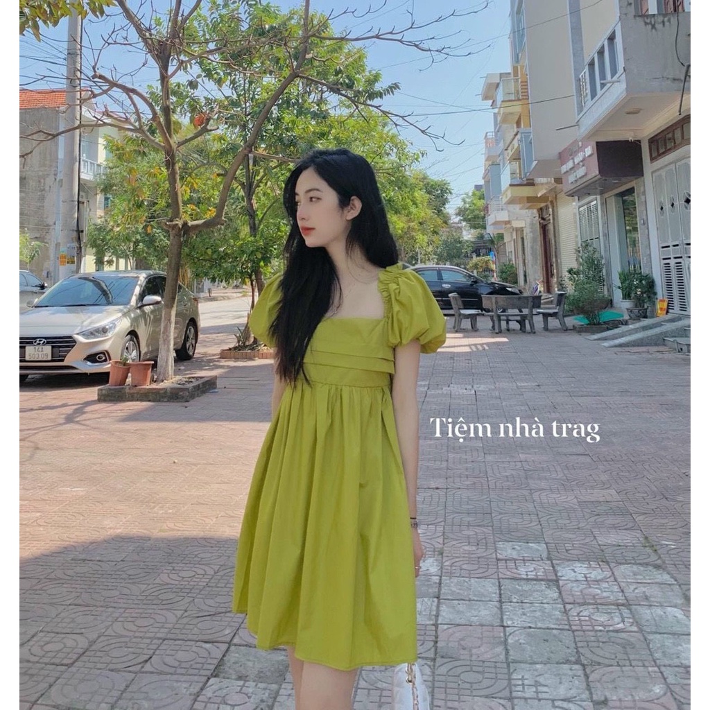 Váy Babydoll tay bồng xếp ly ngực  , đầm nữ nơ sau lưng | BigBuy360 - bigbuy360.vn