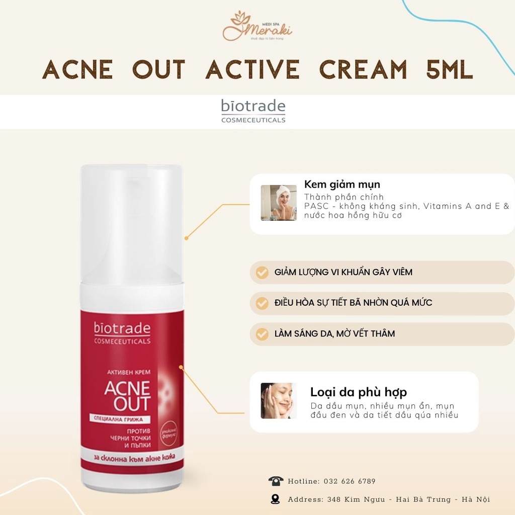 [Biotrade] Kem giảm mụn Acne Out Active Cream 5ml
