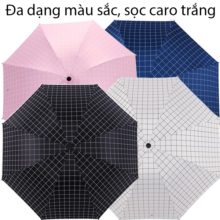 Cây Dù Xếp Gọn Sọc Caro 8 Nan Chống Tia Cực Tím, Tia Uv Nhiều Màu Lựa Chọn