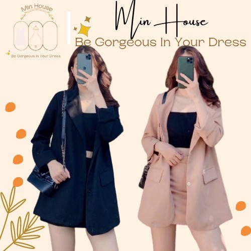 Rẻ Nhất Shopee-Set áo Blazer chân váy chữ A siêu xinh-áo vest nữ kèm chân váy ngắn phong cách hàn quốc-min.house86