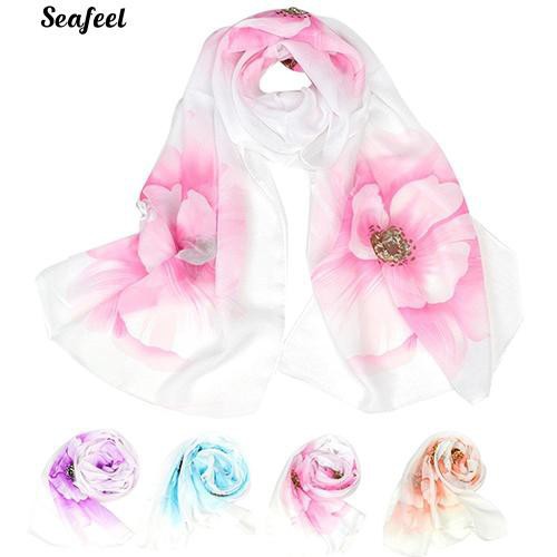 Khăn choàng cổ chiffon mỏng in hoa thời trang cho nữ
