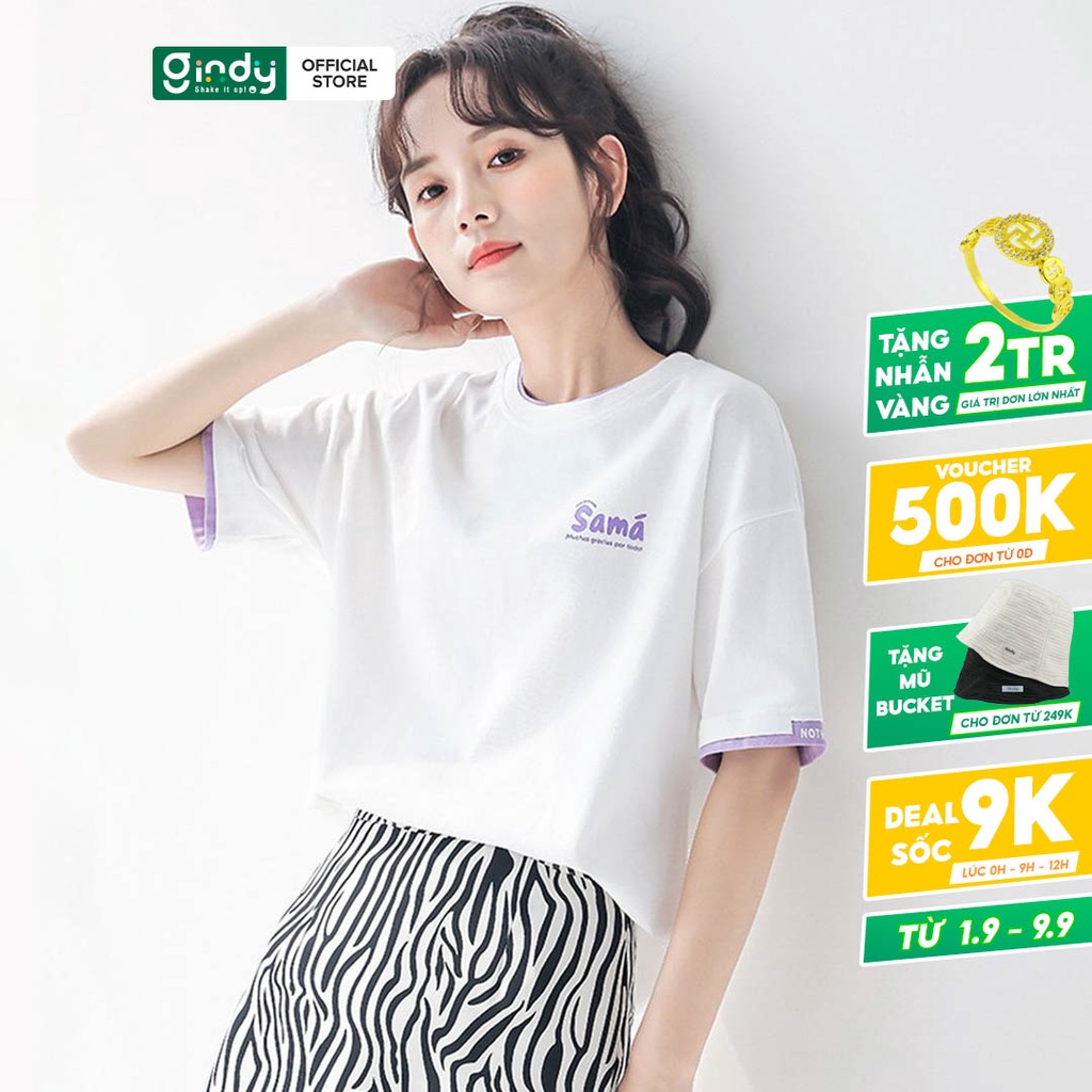 Áo phông tay lỡ form rộng thun unisex cotton nữ cổ tròn basic thoáng mát thời trang hàn quốc local brand GINDY A006