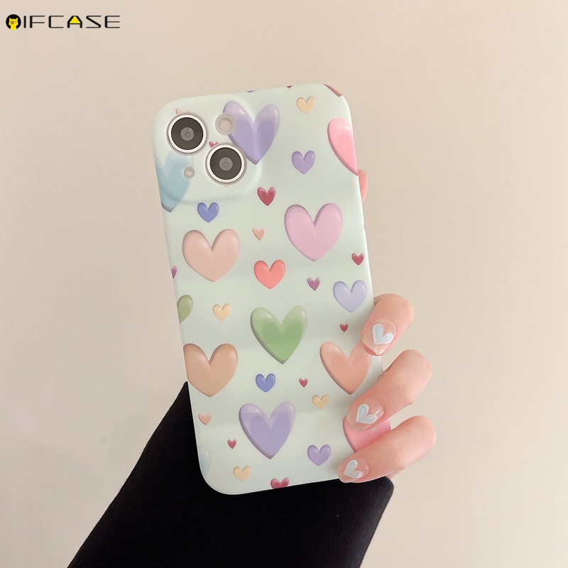 Ốp Điện Thoại Silicon Mềm Họa Tiết Trái Tim Nhiều Màu Sắc Cho iPhone 13 12 11 Pro Max XS Max XR X