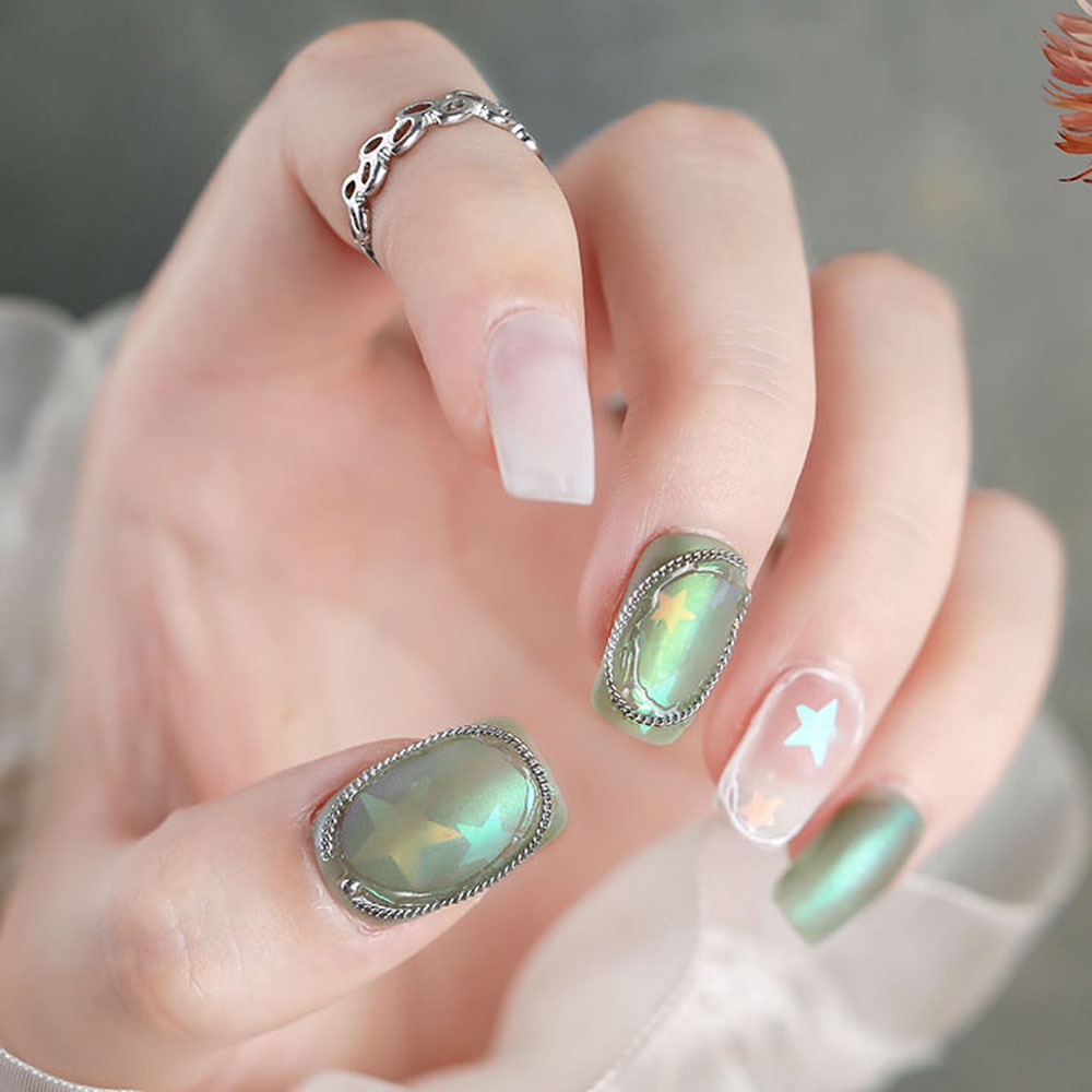 [Hàng mới về] Hộp phụ kiện sequin trang trí móng nghệ thuật hình tròn/ trái tim/ ngôi sao lấp lánh siêu mỏng DIY