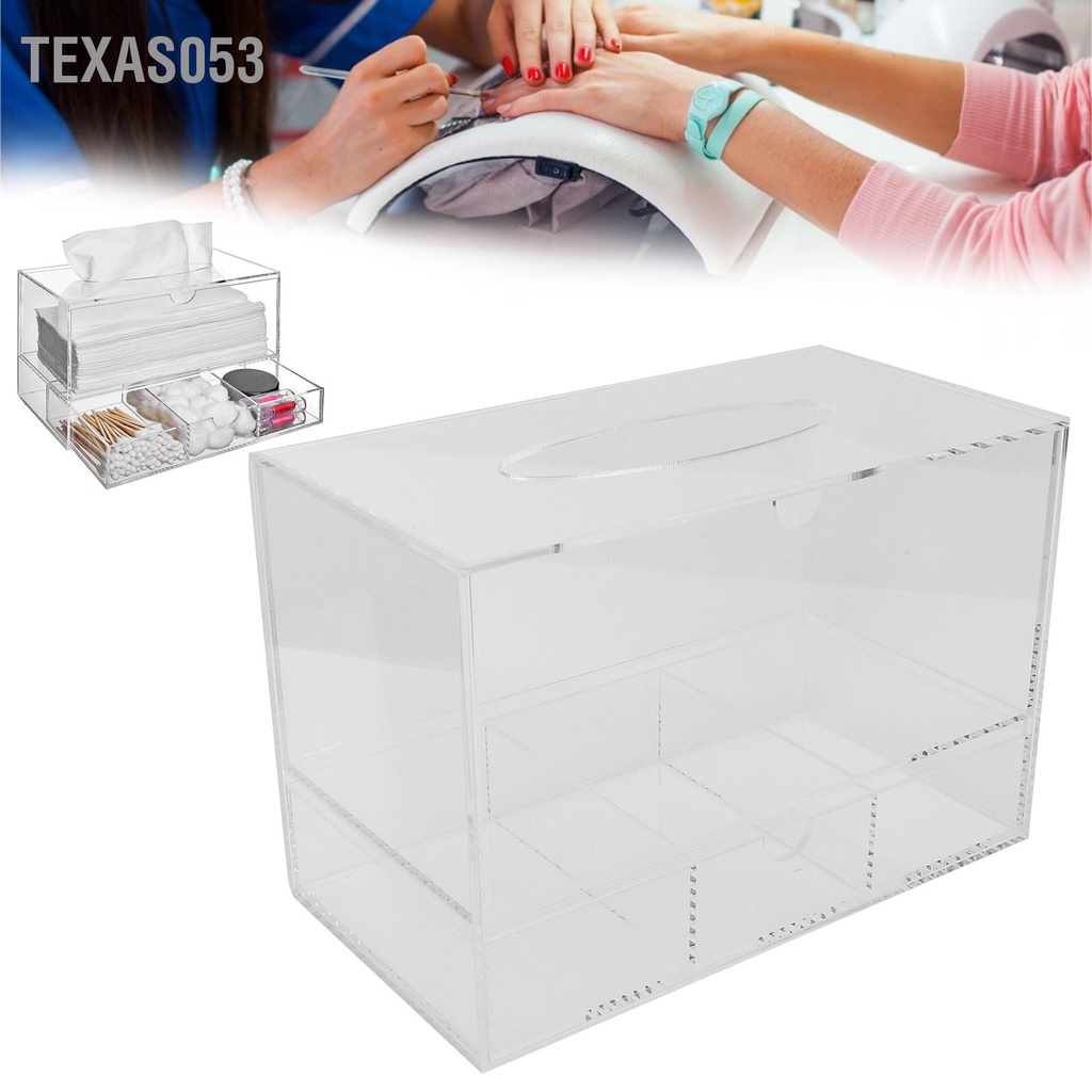 Texas053 Hộp lưu trữ khăn giấy acrylic trong suốt mỹ phẩm mở rộng lông mi với ngăn kéo
