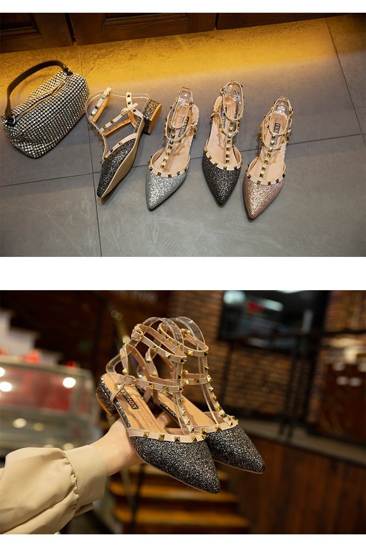 Giày Xăng Đan Gót Thấp Đính Đinh Tán Cá Tính Cho Nữ | BigBuy360 - bigbuy360.vn