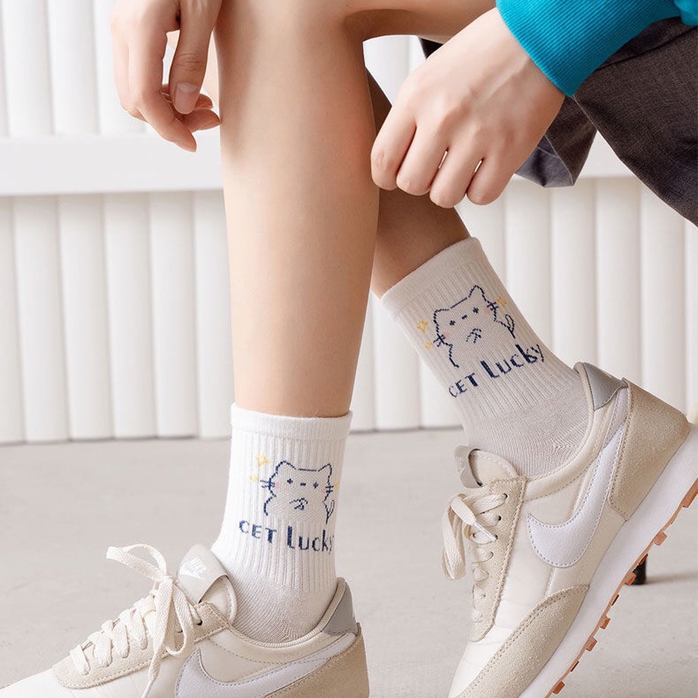 Tất vớ nữ cổ cao chất liệu cotton co giãn bốn chiều, set tất vớ nữ họa tiết xinh - Sope Shop
