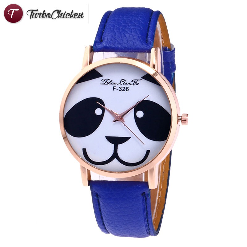 #Đồng hồ đeo tay# Quartz Watch PU Leather Band Cute Cartoon Panda Printing Round Dial Watches Cute Gifts for Girls
