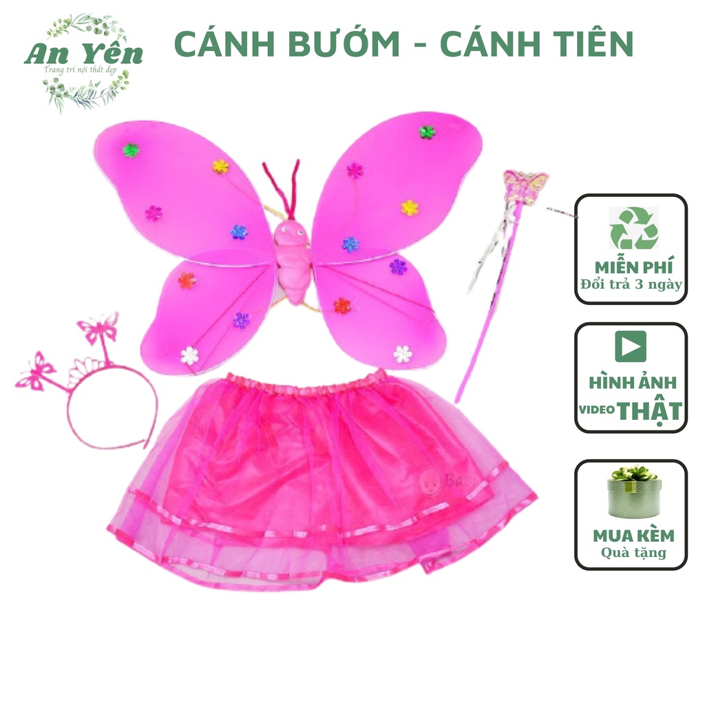Đồ chơi cánh bướm CÓ ĐÈN kèm bờm gậy phép có VÁY giá rẻ cho bé chơi Trung thu