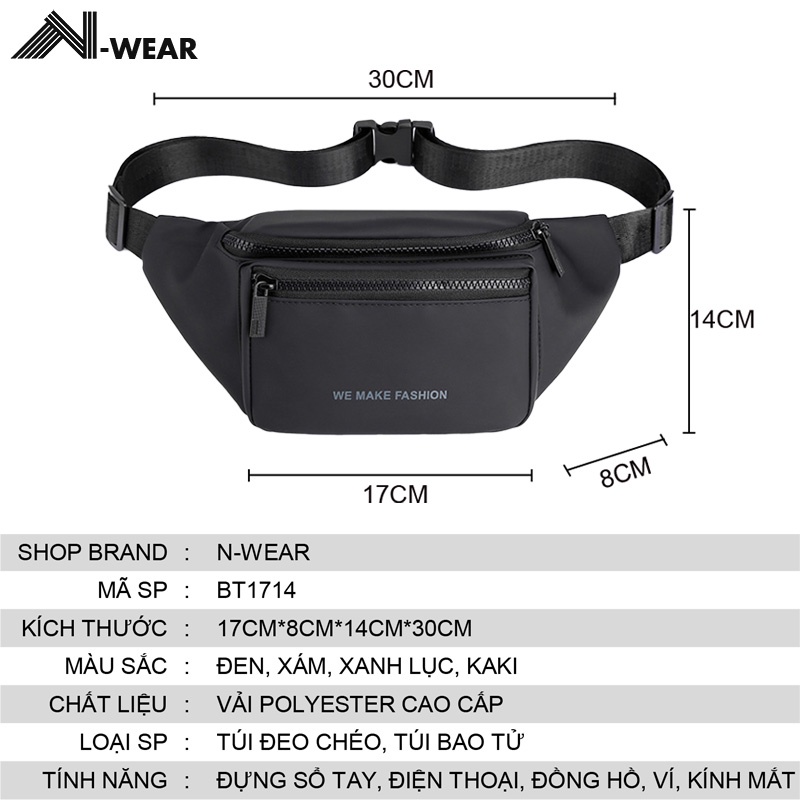 Túi đeo chéo nam chống nước cao cấp Hàn Quốc, Túi bao tử nam đeo chéo, thích hợp cho đi học, đi làm, du lịch BT1714