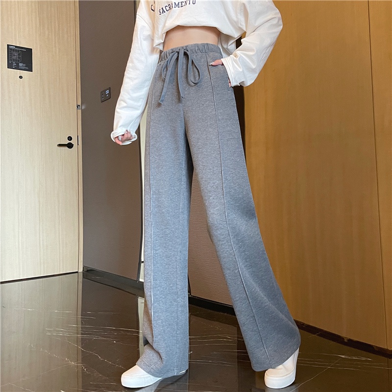 SUXI Quần Dài Lưng Cao Ống Rộng Màu Sắc Đơn Giản Thời Trang Mùa Thu Cho Nữ