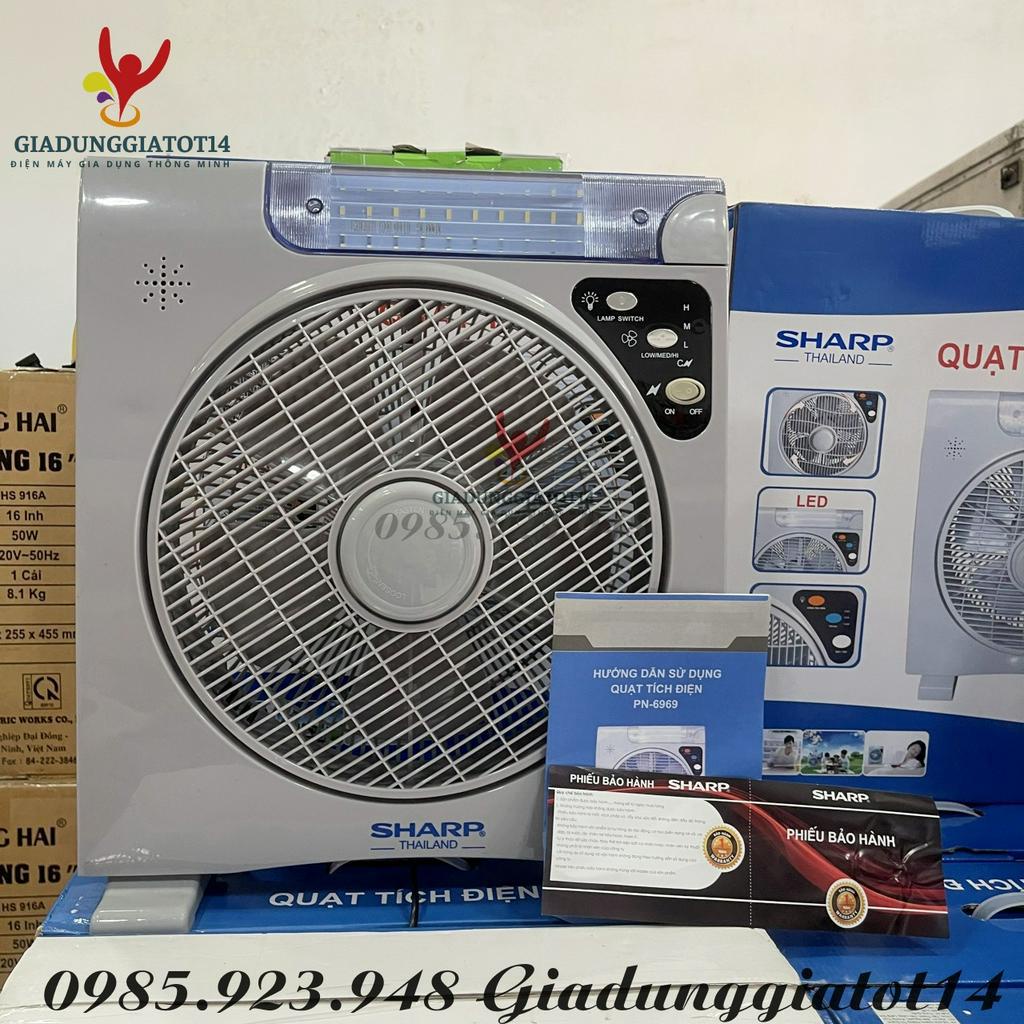 Quạt tích điện Sharp PN-6969, 2 bình ẮC QUY công suất khỏe chạy liên tục 8 giờ đến 12 giờ, Bảo hành 12 tháng