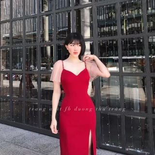 Đầm body phối lưới xẻ đùi