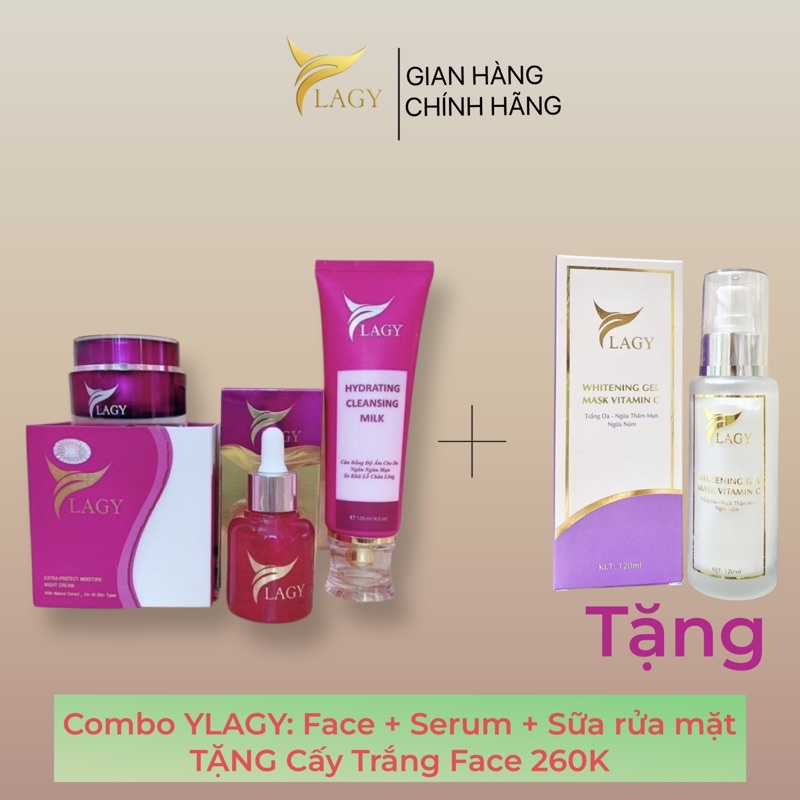 Combo YLAGY: Face + Serum + Sữa rửa mặt giúp đẩy lùi nám sạm, tàn nhang, mụn, căng bóng da