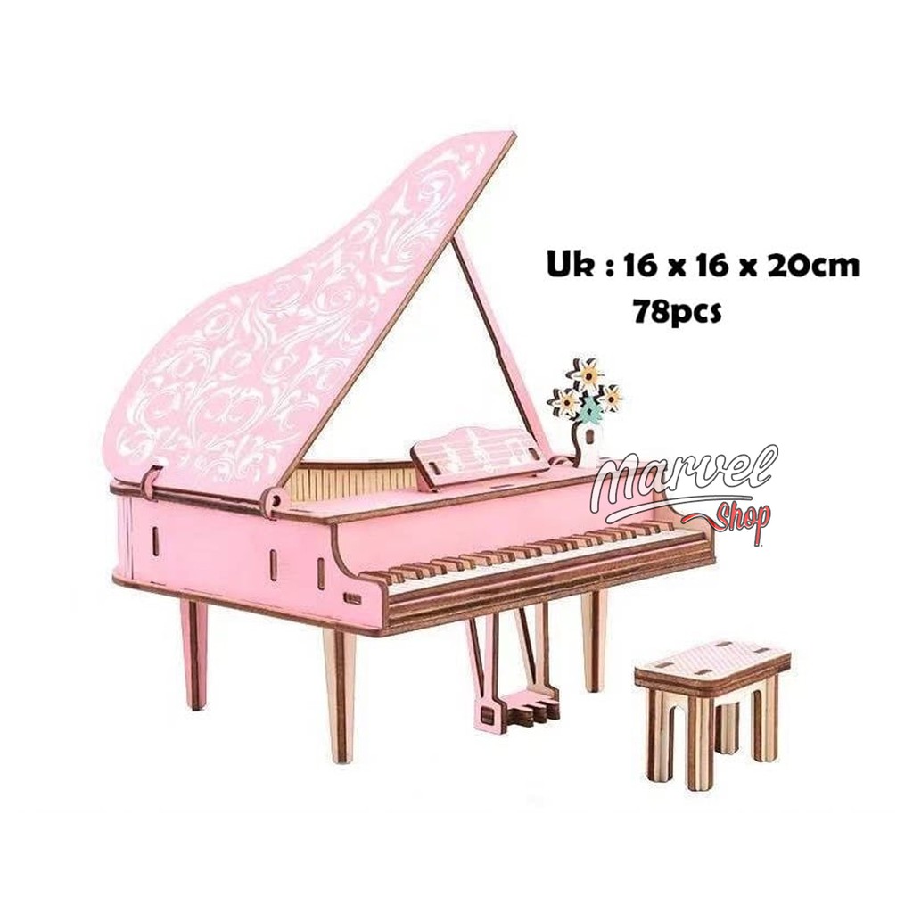 Đồ Chơi Lắp Ráp Đàn Piano 3d Bằng Gỗ Màu Hồng Cho Bé