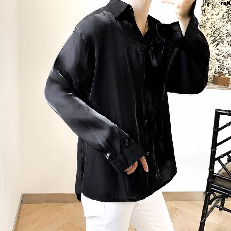 Áo sơ mi tay dài vải Satin kiểu Hàn Quốc cá tính cho nam
