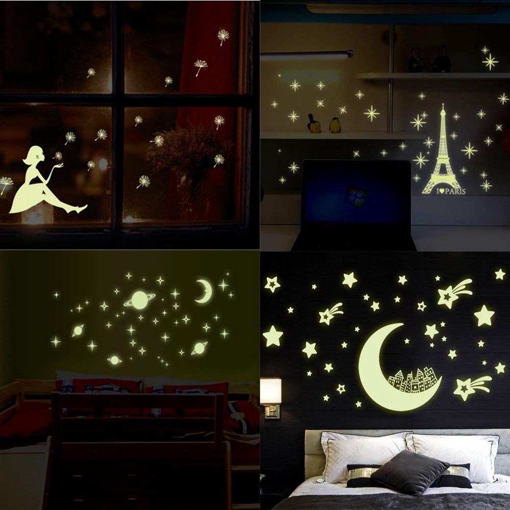 MIOSHOP 4 Types Fluorescent Art Mural DIY Kids Bedroom Wall Sticker