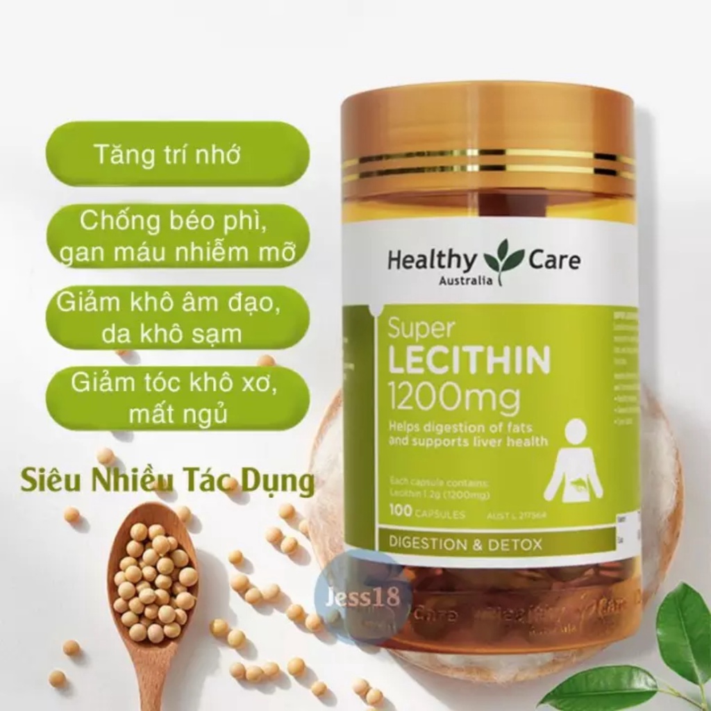 Viên uống Mầm Đậu nành Healthy Care Super Lecithin Tăng vòng một, Đẹp da cân bằng nội tiếp tố 1 hộp 100v