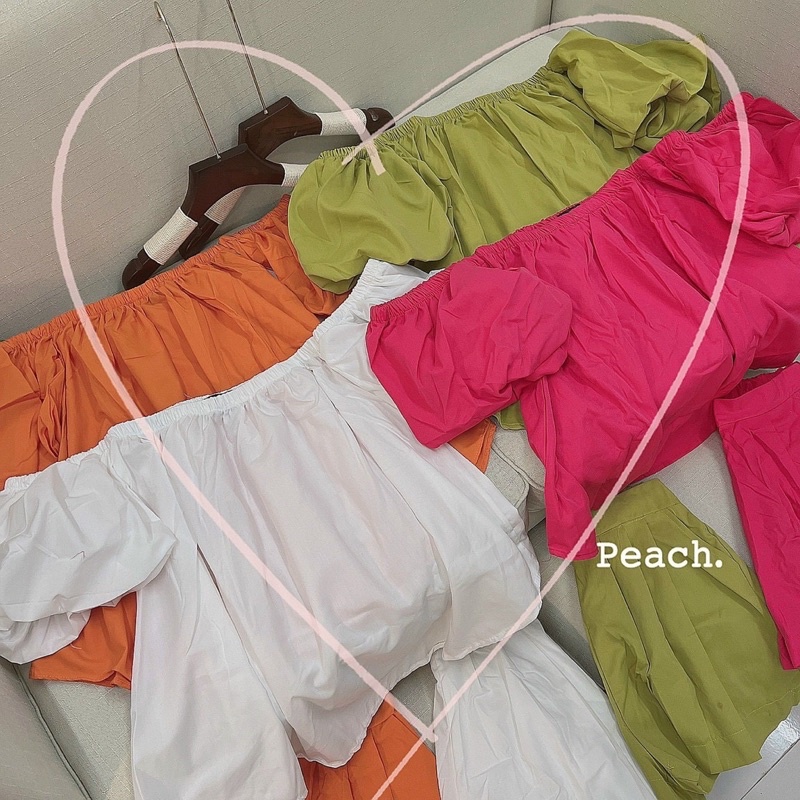 Set bộ áo trễ vai và quần đùi short, bẹt vai đi biển mùa hè mặc nhóm màu sắc Sun Fashion