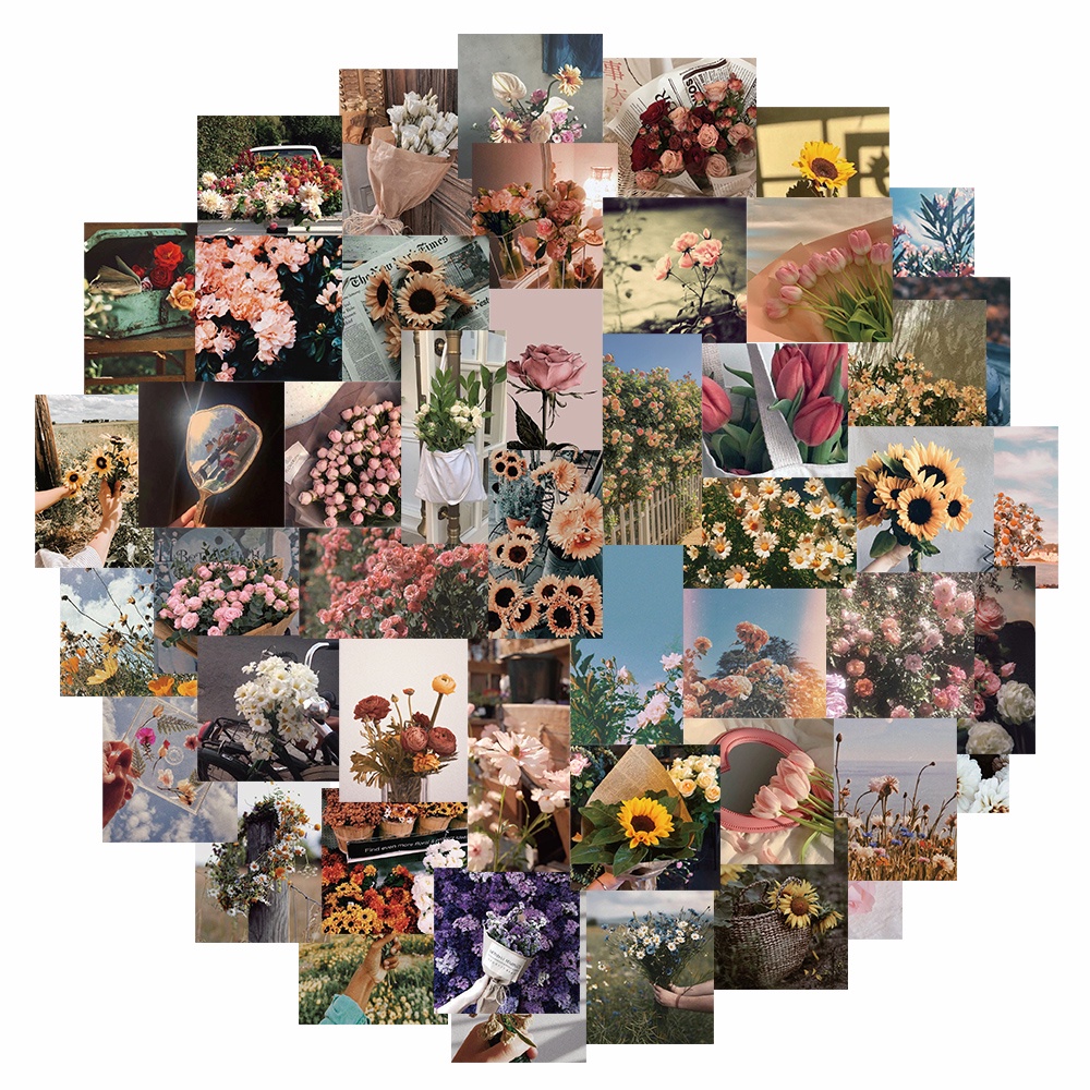 Bộ 52 miếng sticker dán trang trí laptop đàn guitar chống nước họa tiết hoa xinh xắn