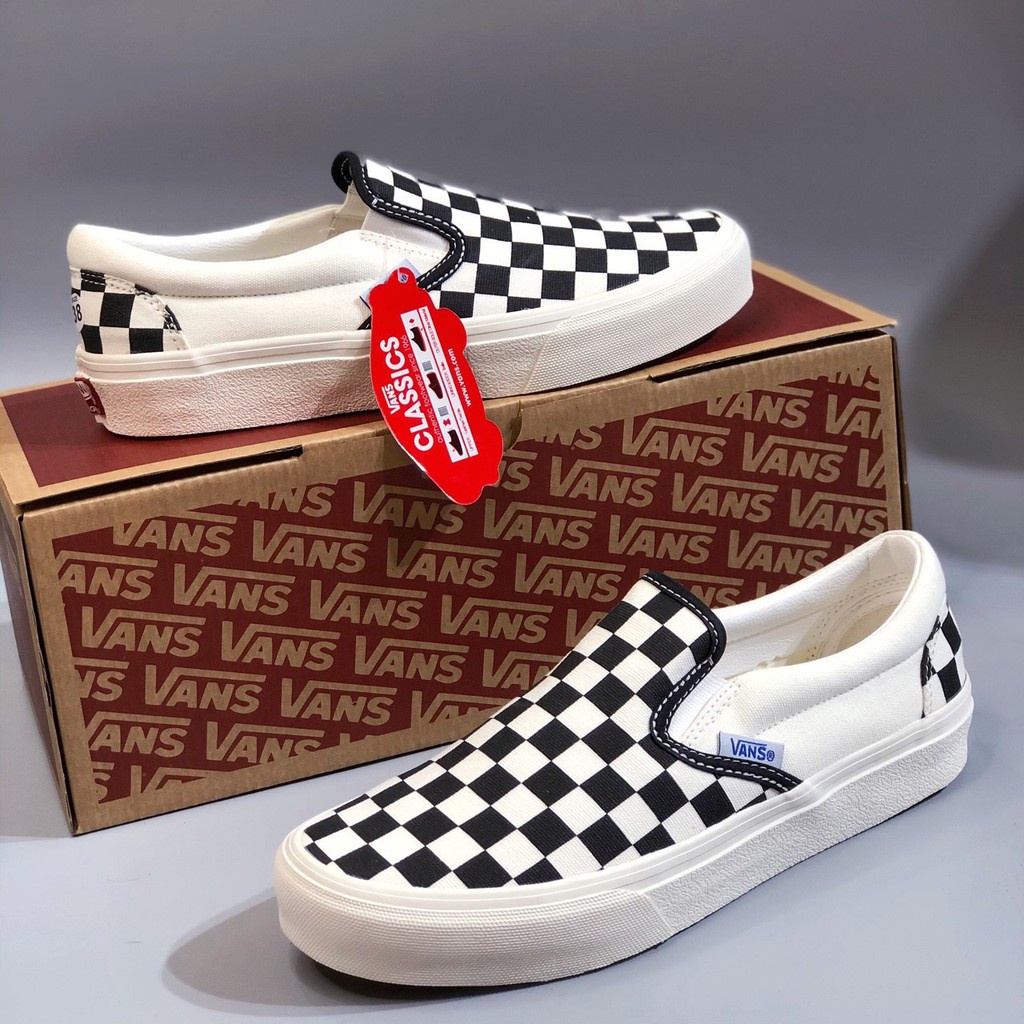 [ Freeship - Xả Kho ] Giày slipon caro, Giày thể thao checker board, Giày 𝐕𝐀𝐍𝐒 lười nam nữ chữ xanh