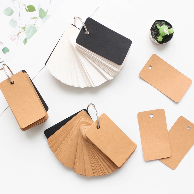 Bộ 100 Flash Card Giấy Kraft Giấy Trắng Học Từ Vựng/ Ghi Chép Công Thức/ Công Việc