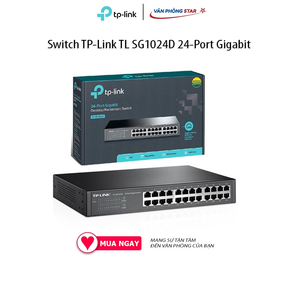 Switch TP-Link TL SG1024D 24-Port Gigabit 24 cổng 10/100/1000Mbps Hỗ trợ tự học địa chỉ MAC, tự động MDI/MDIX