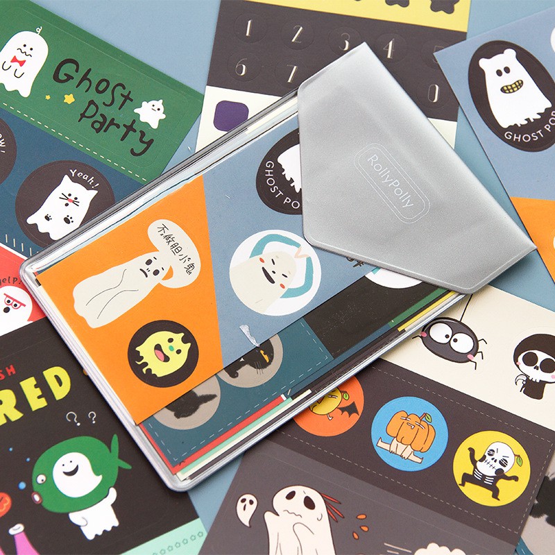 Set 8 tờ miếng dán trang trí hình ma họa tiết hoạt hình dễ thương