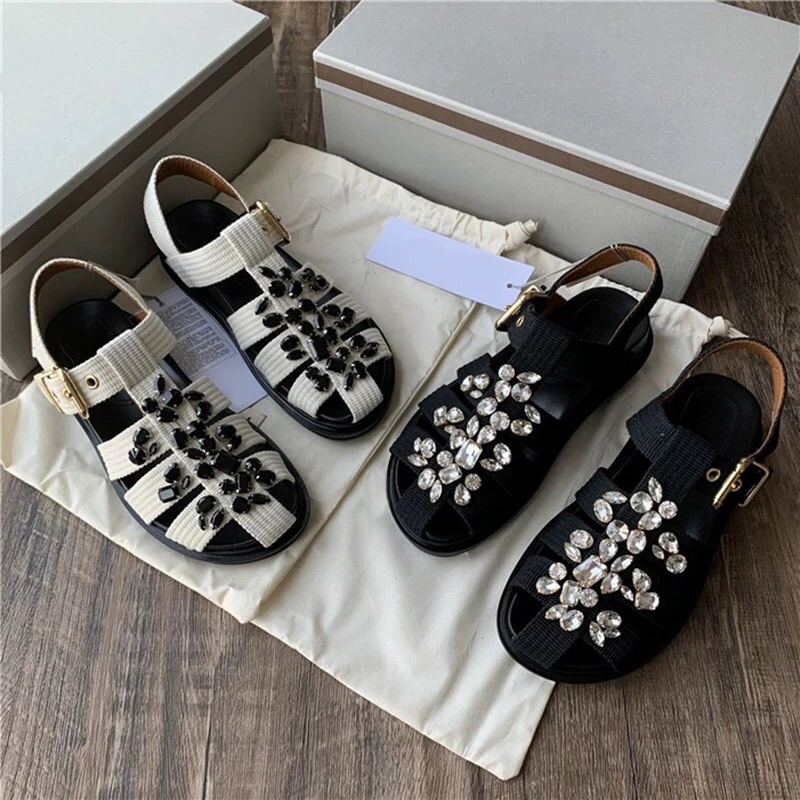 DÉP/SANDAL RỌ SỤC NỮ ĐÍNH ĐÁ ĐẾ THẤP [Order+ Ảnh thật cuối ]